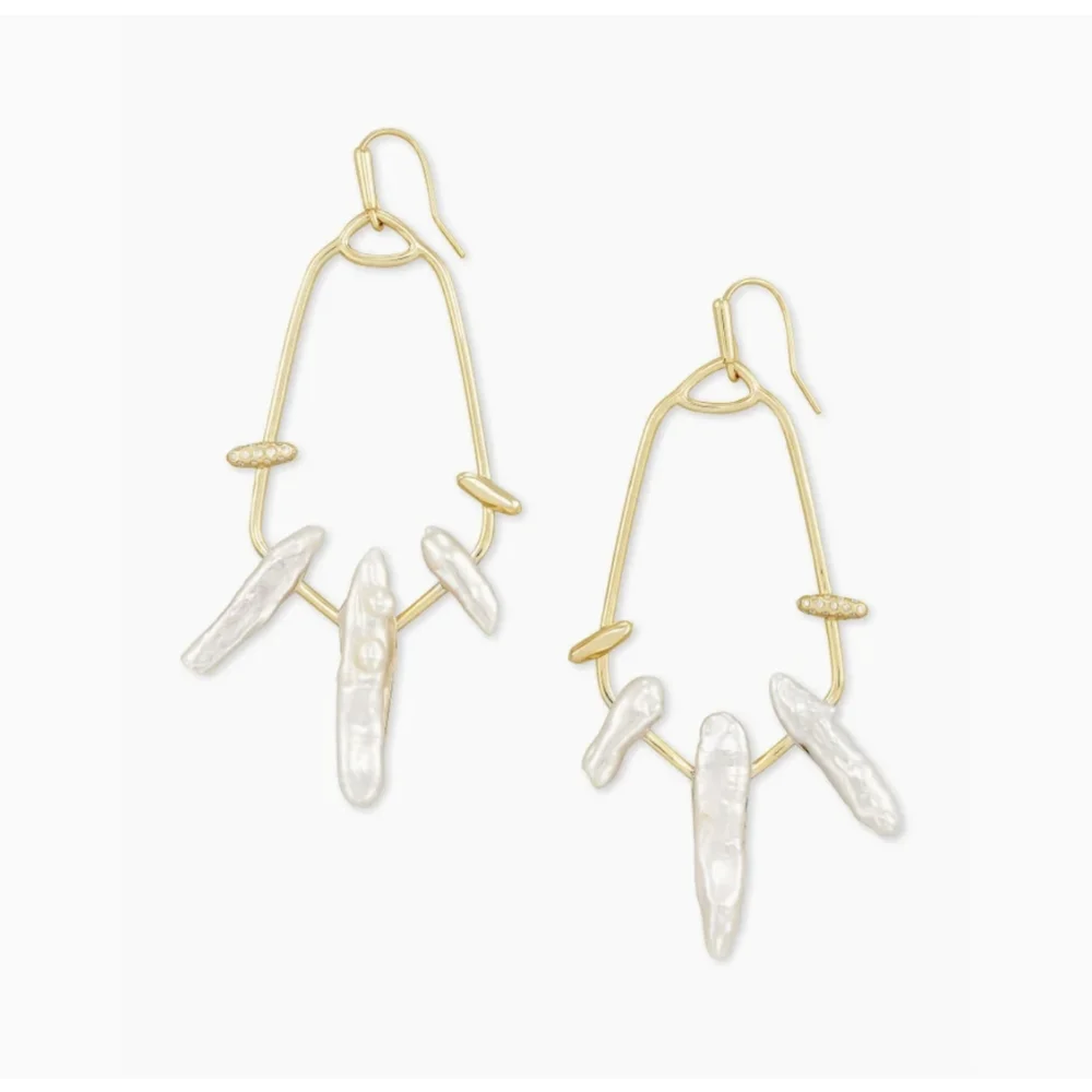 Kendra Scott Eileen Gold Statement Earrings in White Pearl - Picture 7 of 10